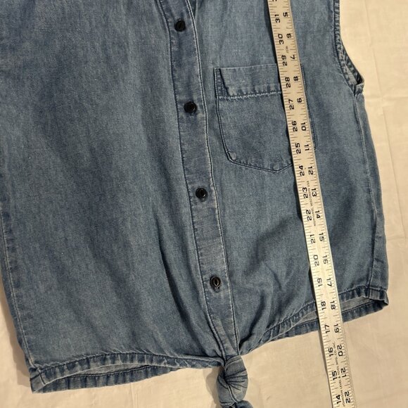 Madewell Denim Blouse Sleeveless XS‎ Blue Button Down Linen Blend Tie Front - Picture 4 of 8